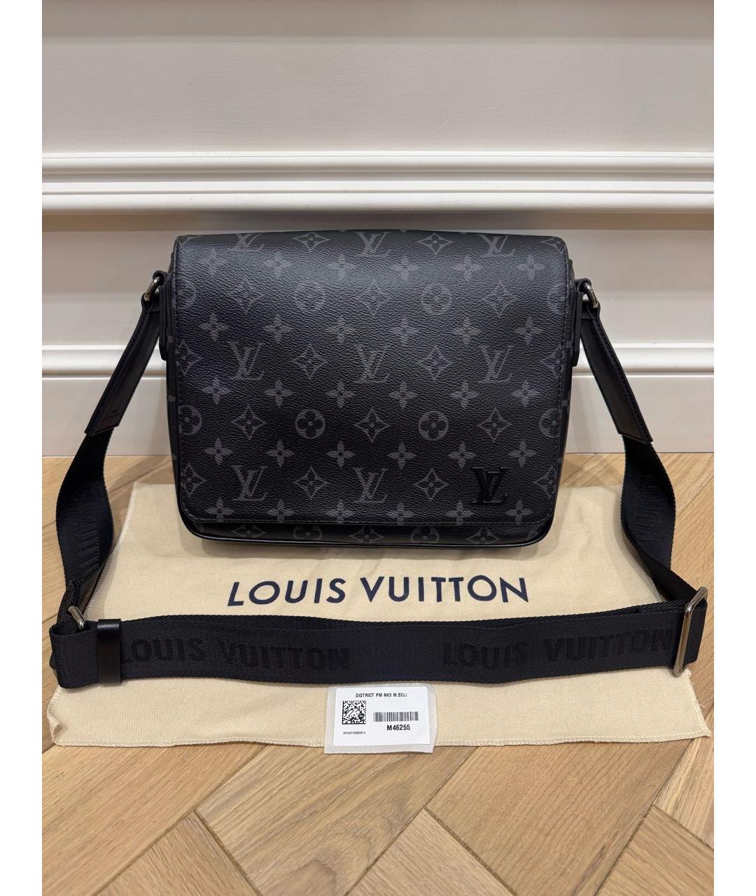 LOUIS VUITTON Черная сумка на плечо из канвы, фото 9