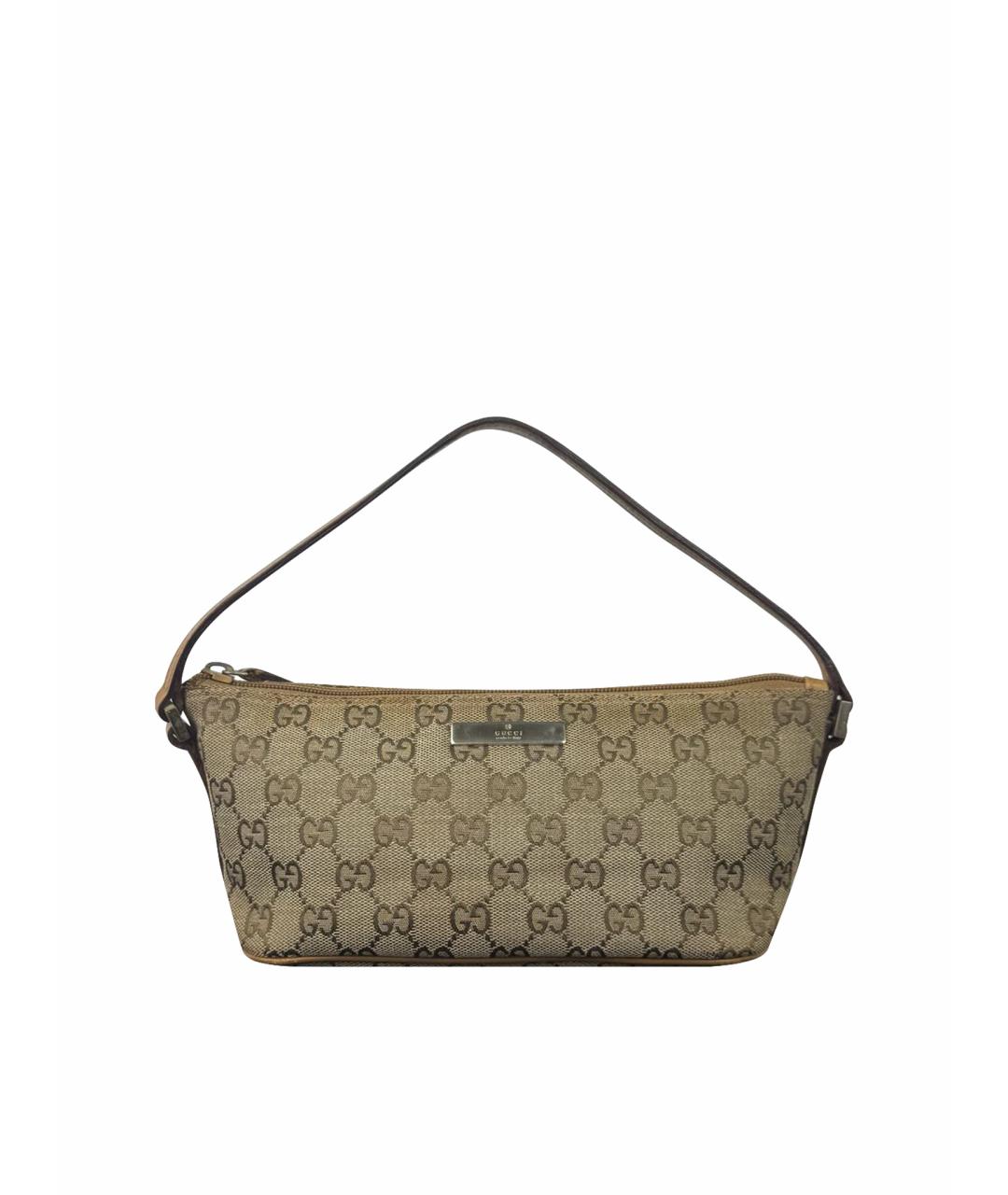 GUCCI Горчичная жаккардовая сумка с короткими ручками, фото 1