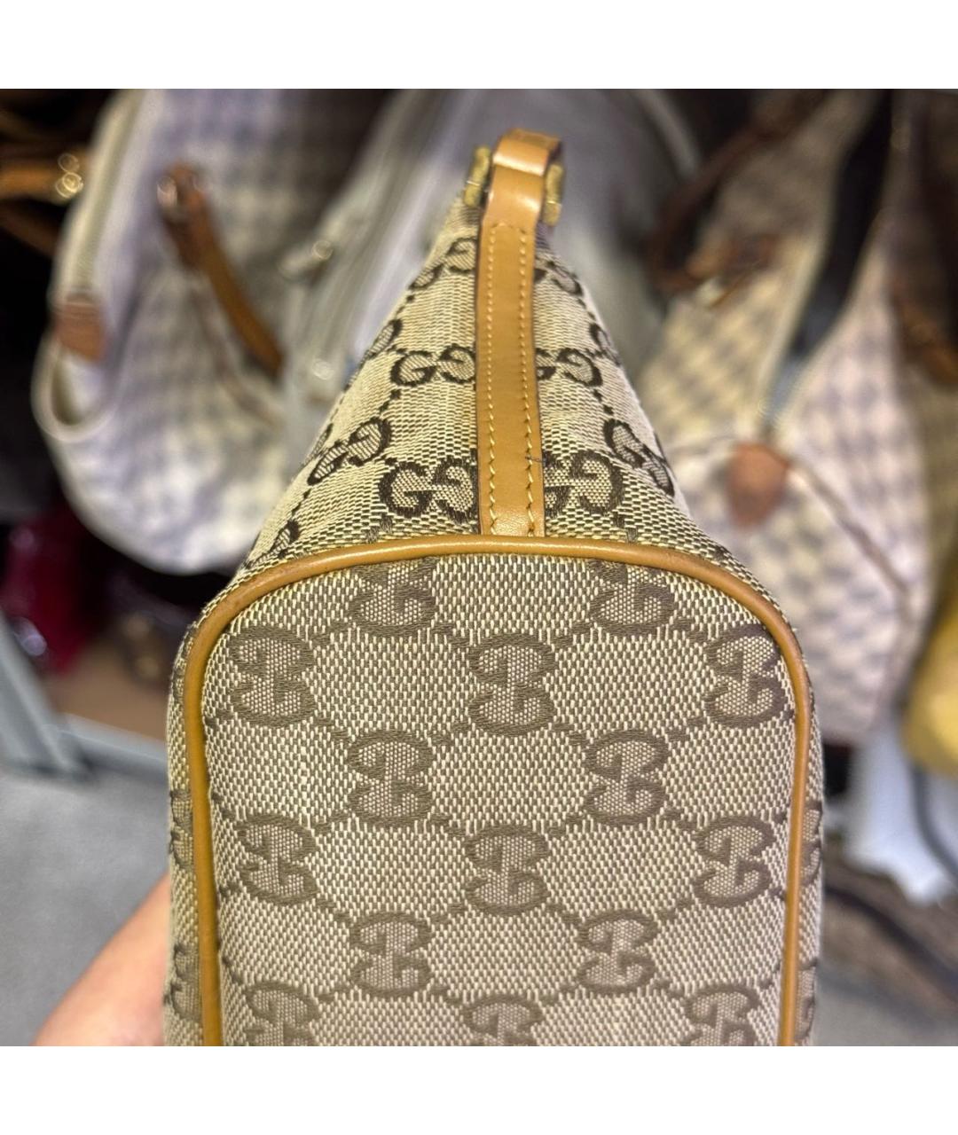 GUCCI Горчичная жаккардовая сумка с короткими ручками, фото 3