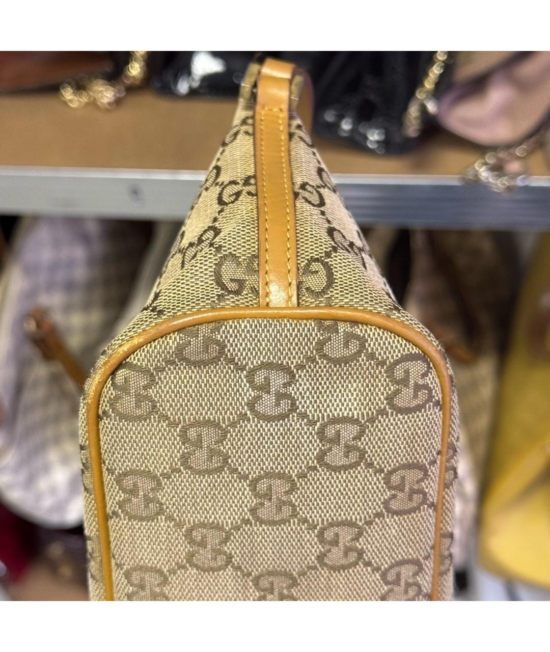 GUCCI Горчичная жаккардовая сумка с короткими ручками, фото 4