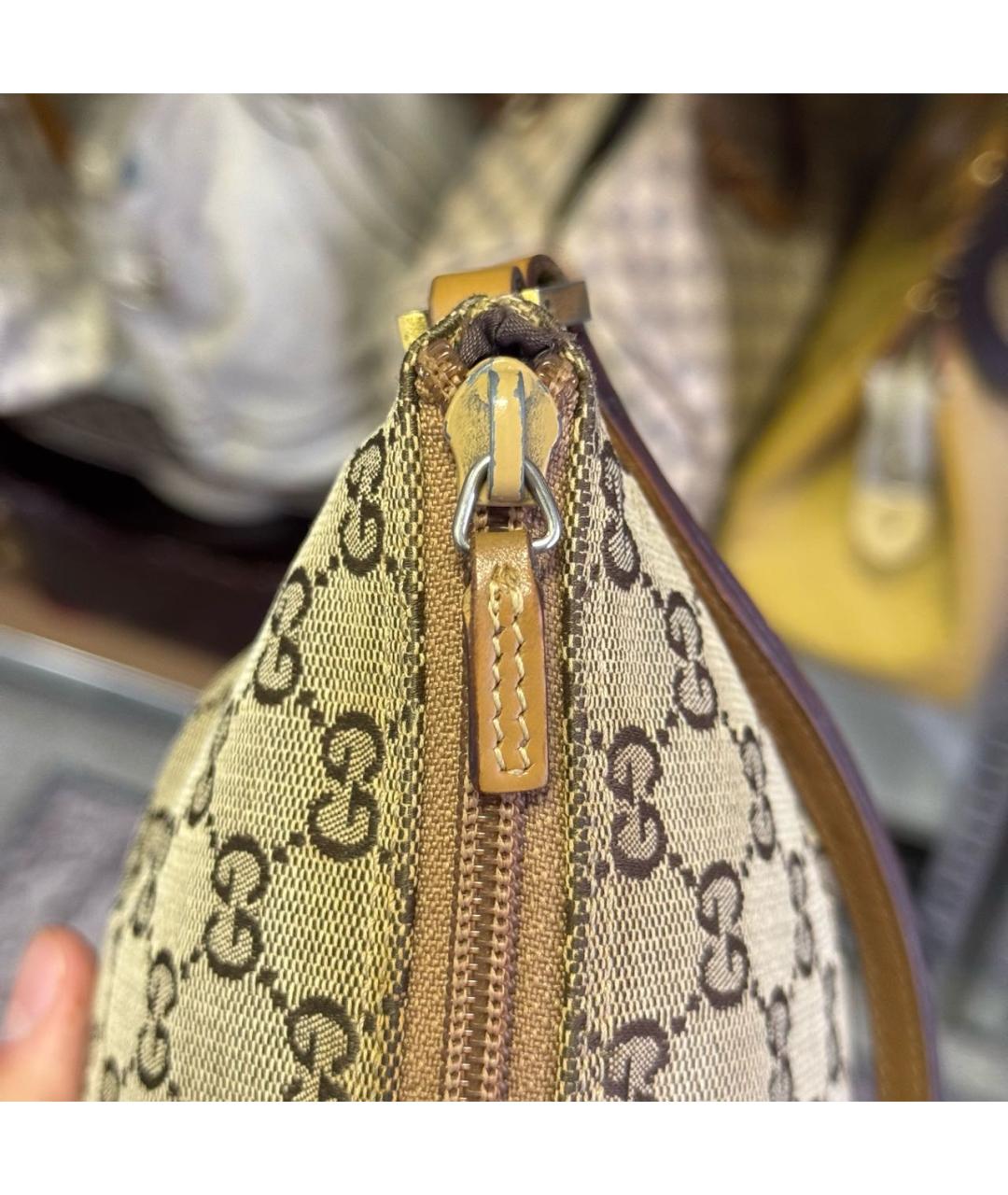 GUCCI Горчичная жаккардовая сумка с короткими ручками, фото 5