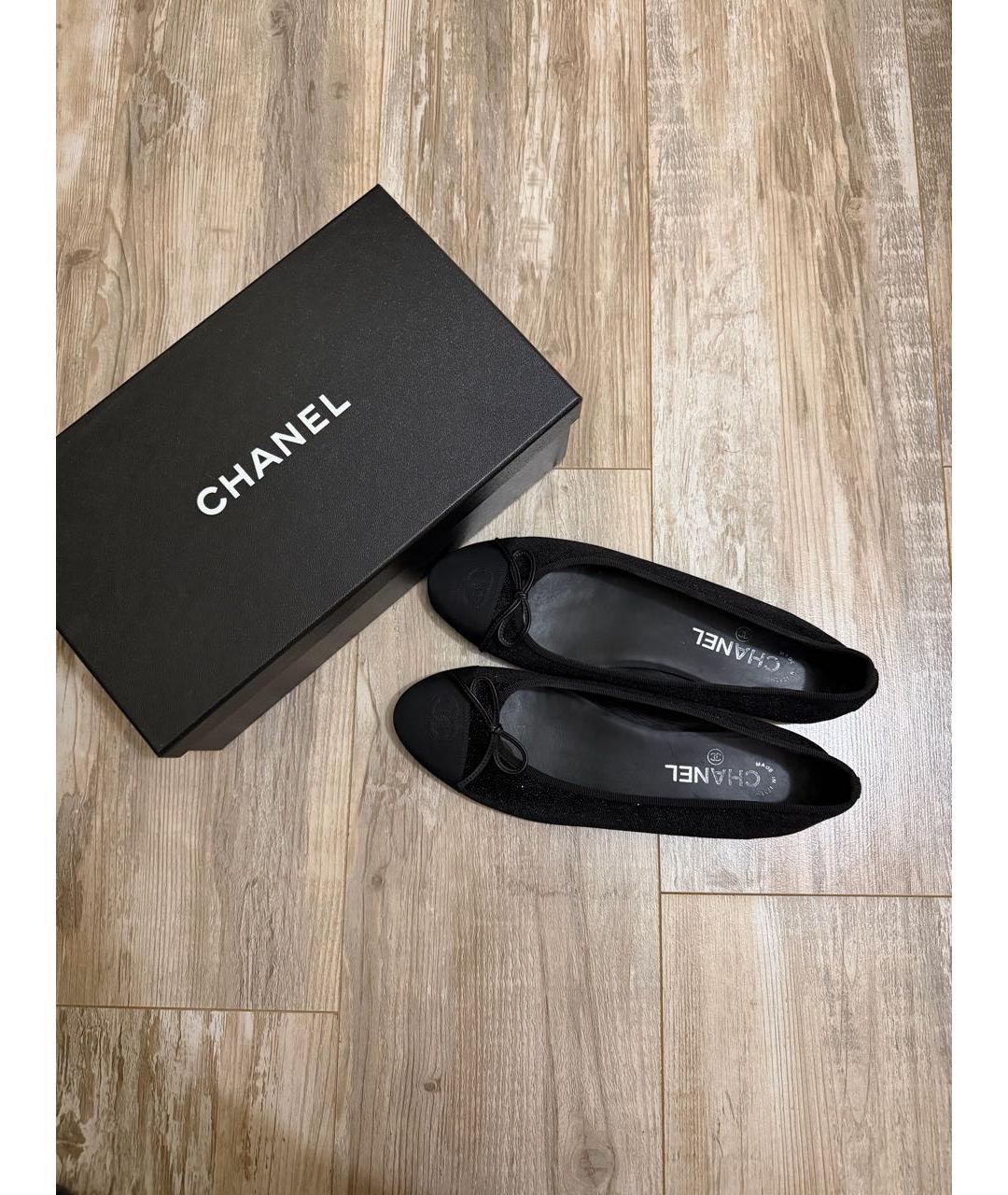 CHANEL Черные текстильные балетки, фото 9