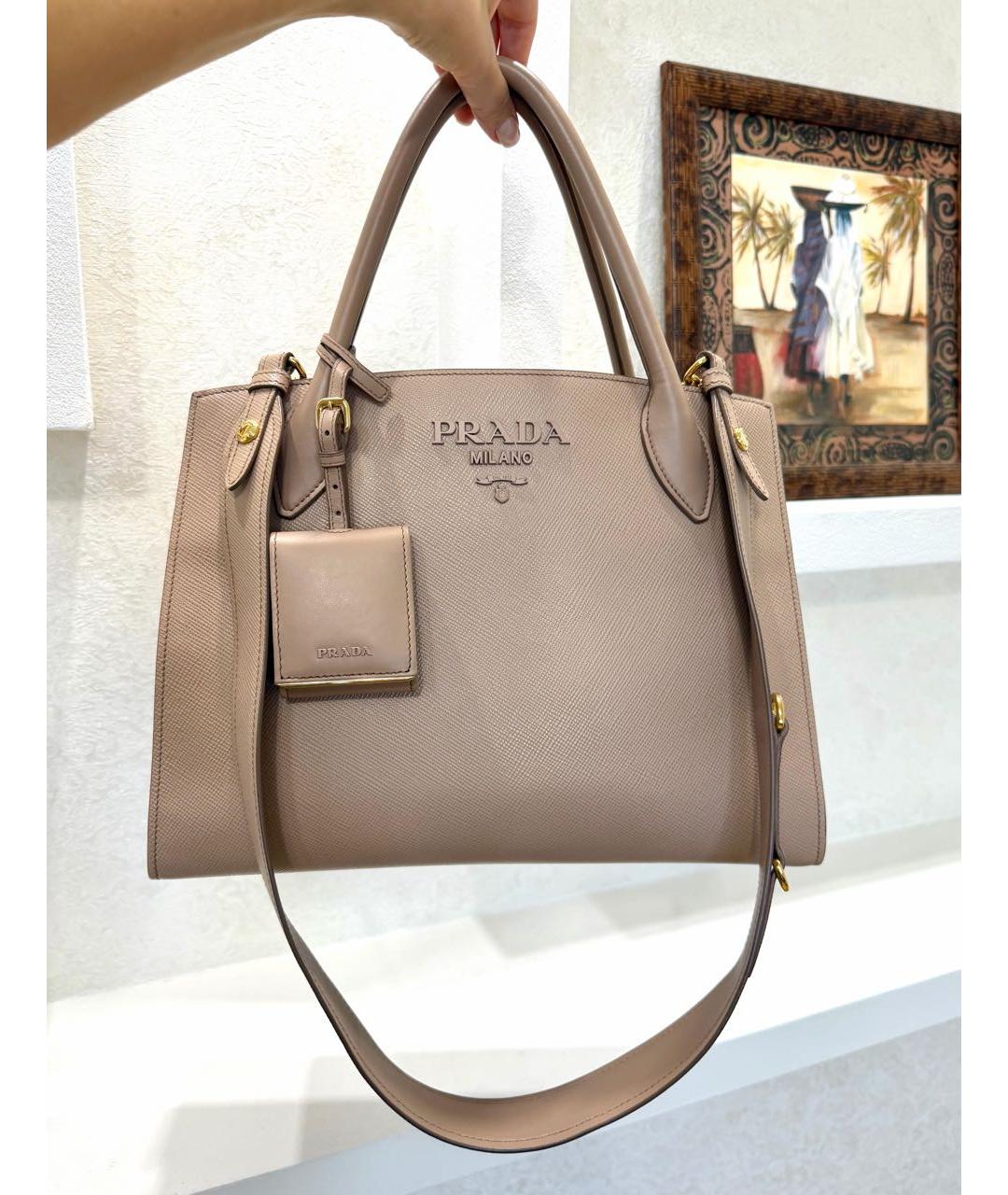 PRADA Бежевая кожаная сумка тоут, фото 4