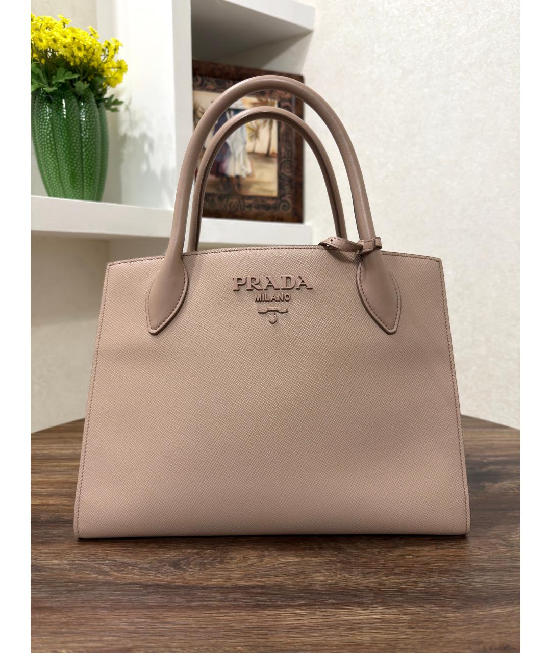 PRADA Бежевая кожаная сумка тоут, фото 9