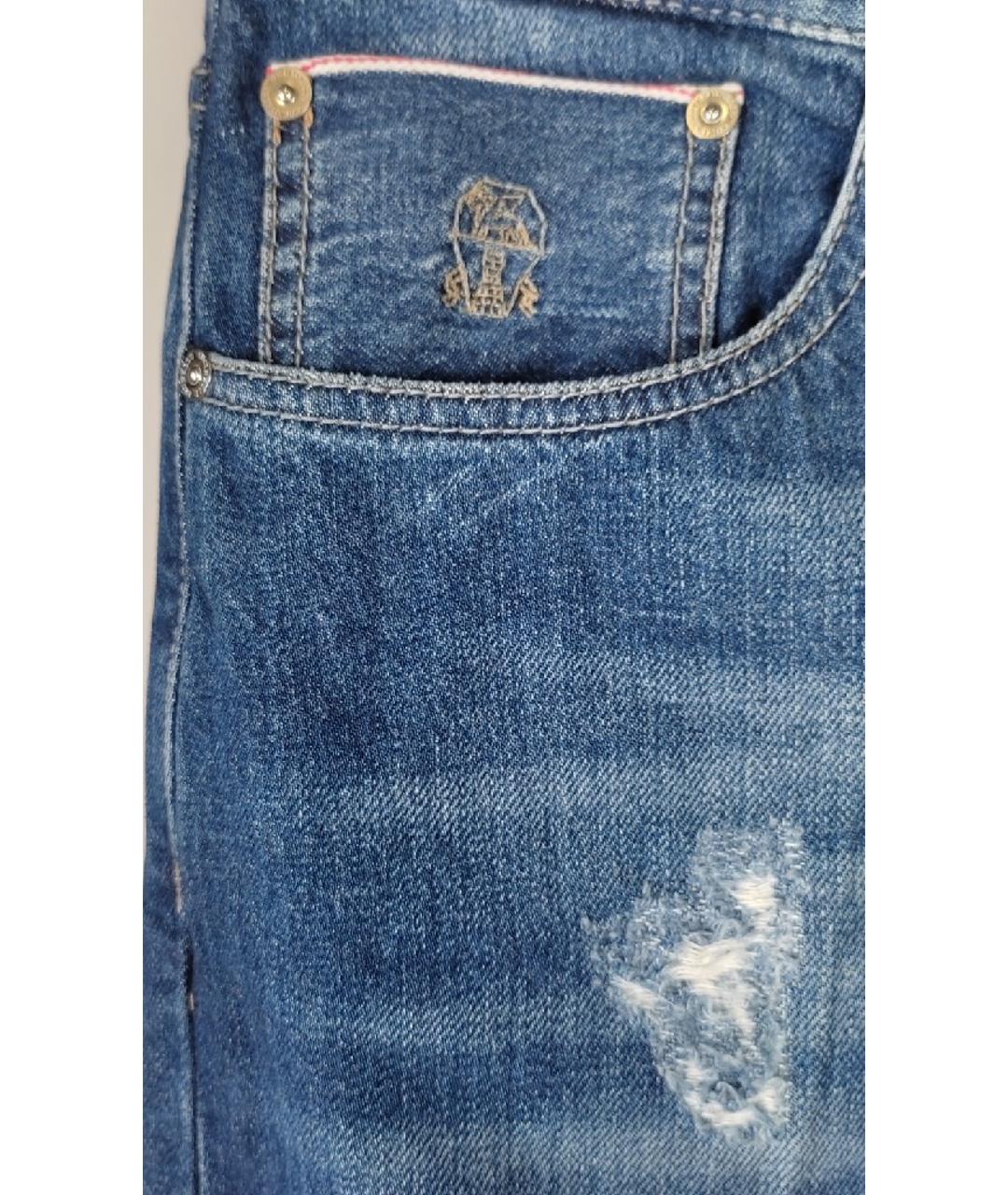 BRUNELLO CUCINELLI Синие хлопковые прямые джинсы, фото 3