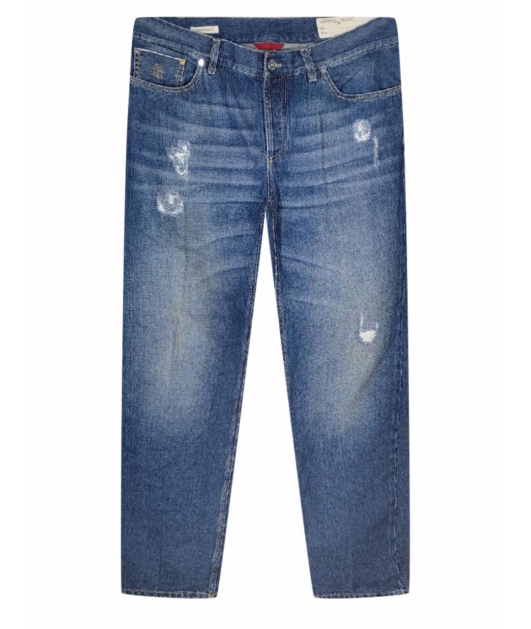BRUNELLO CUCINELLI Синие хлопковые прямые джинсы, фото 1