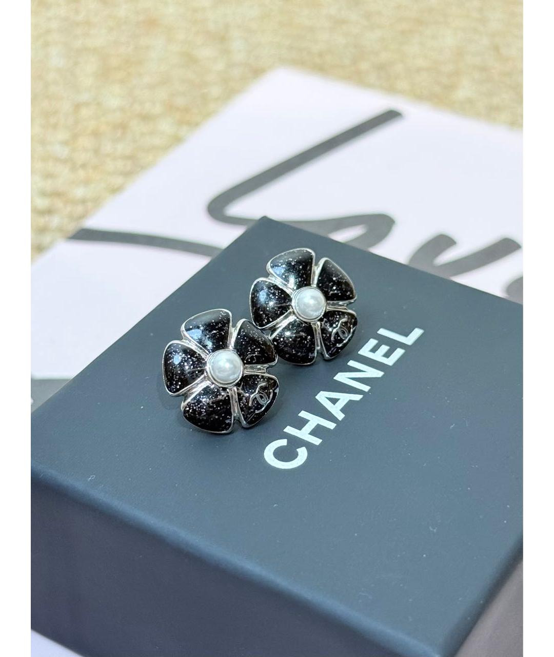 CHANEL Черные металлические серьги, фото 3