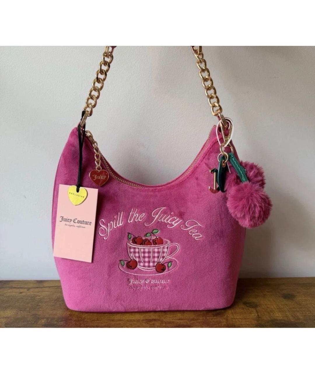 JUICY COUTURE Фуксия бархатная сумка через плечо, фото 2