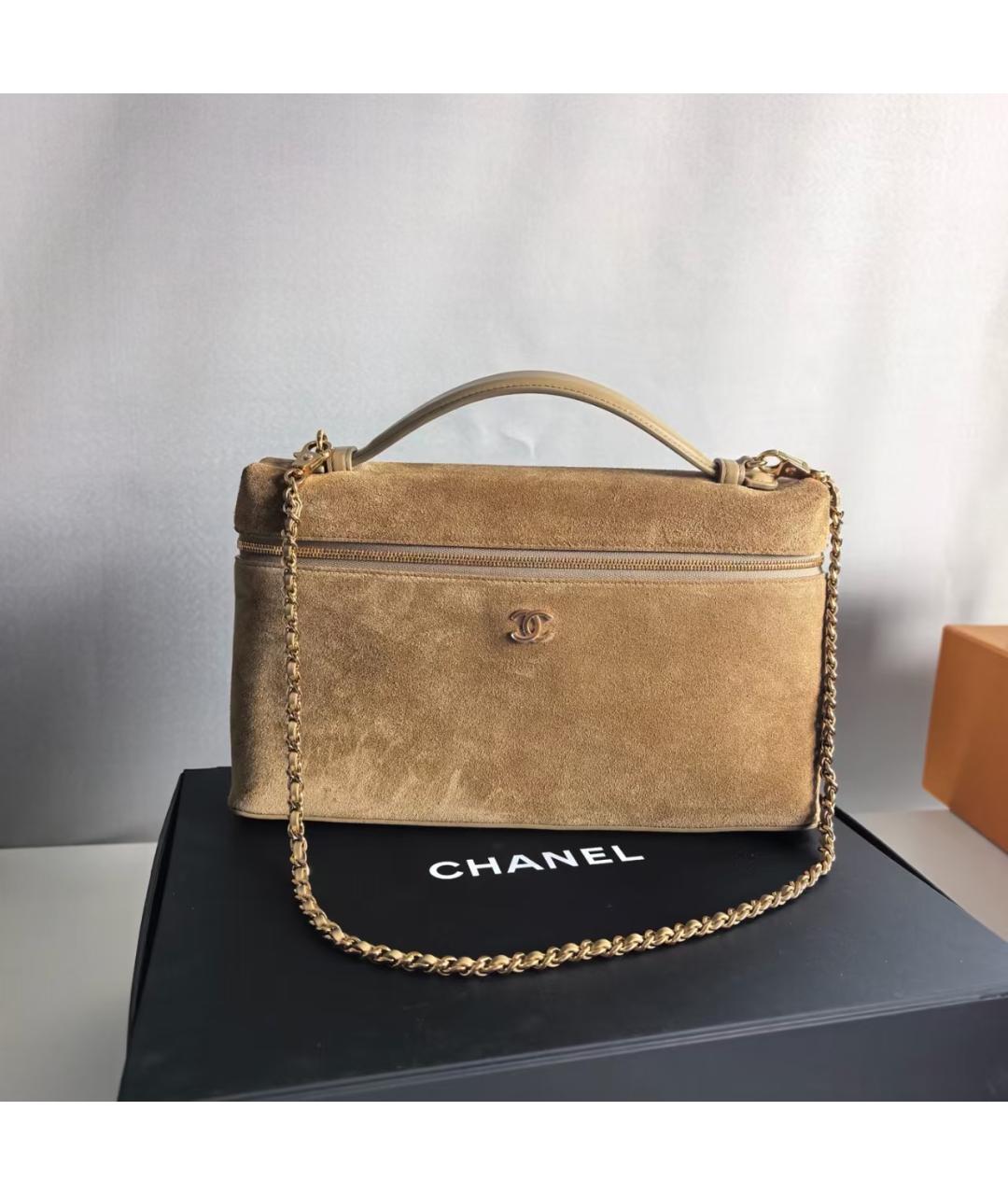 CHANEL Бежевая замшевая сумка с короткими ручками, фото 5