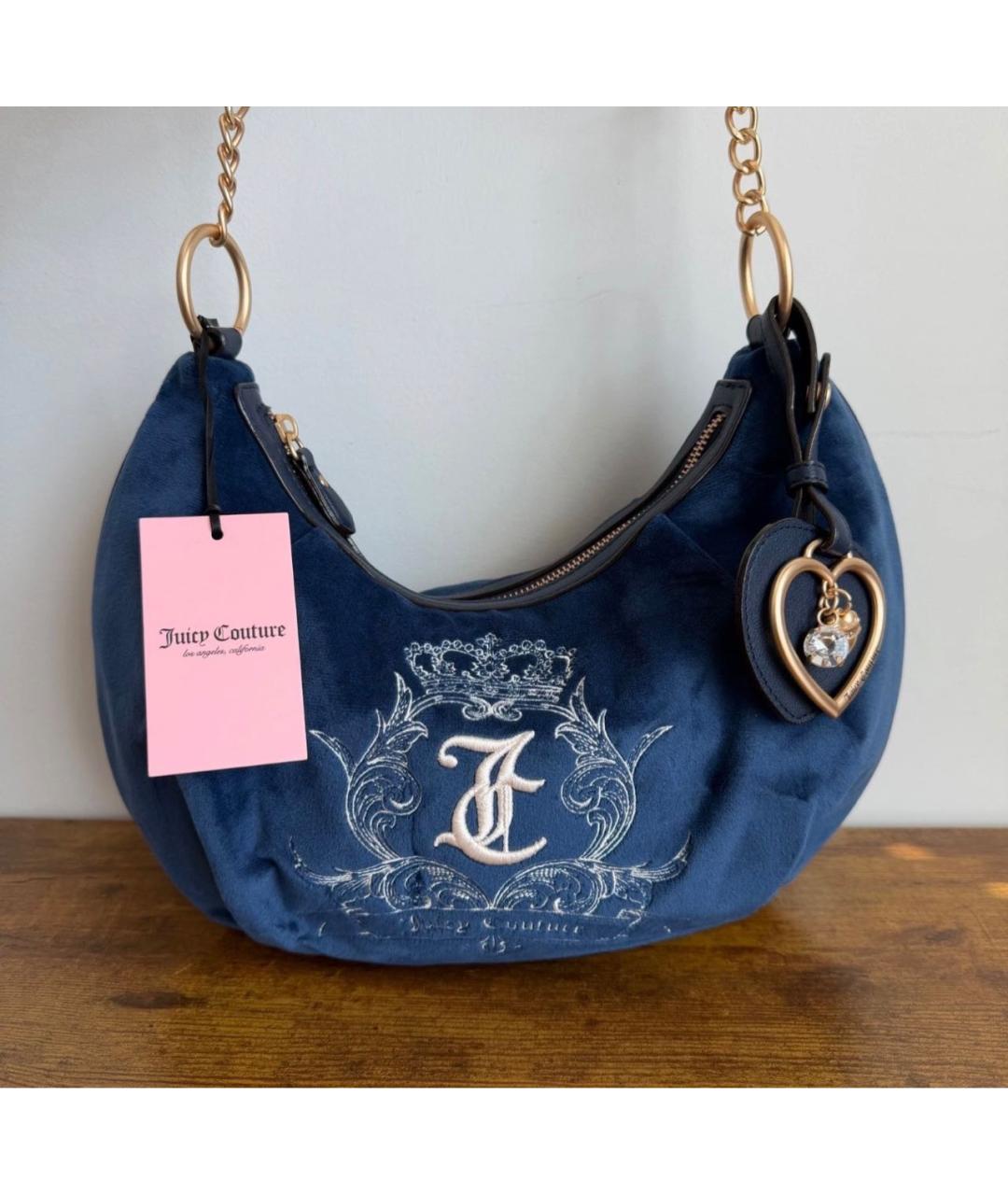 JUICY COUTURE Темно-синяя бархатная сумка через плечо, фото 2