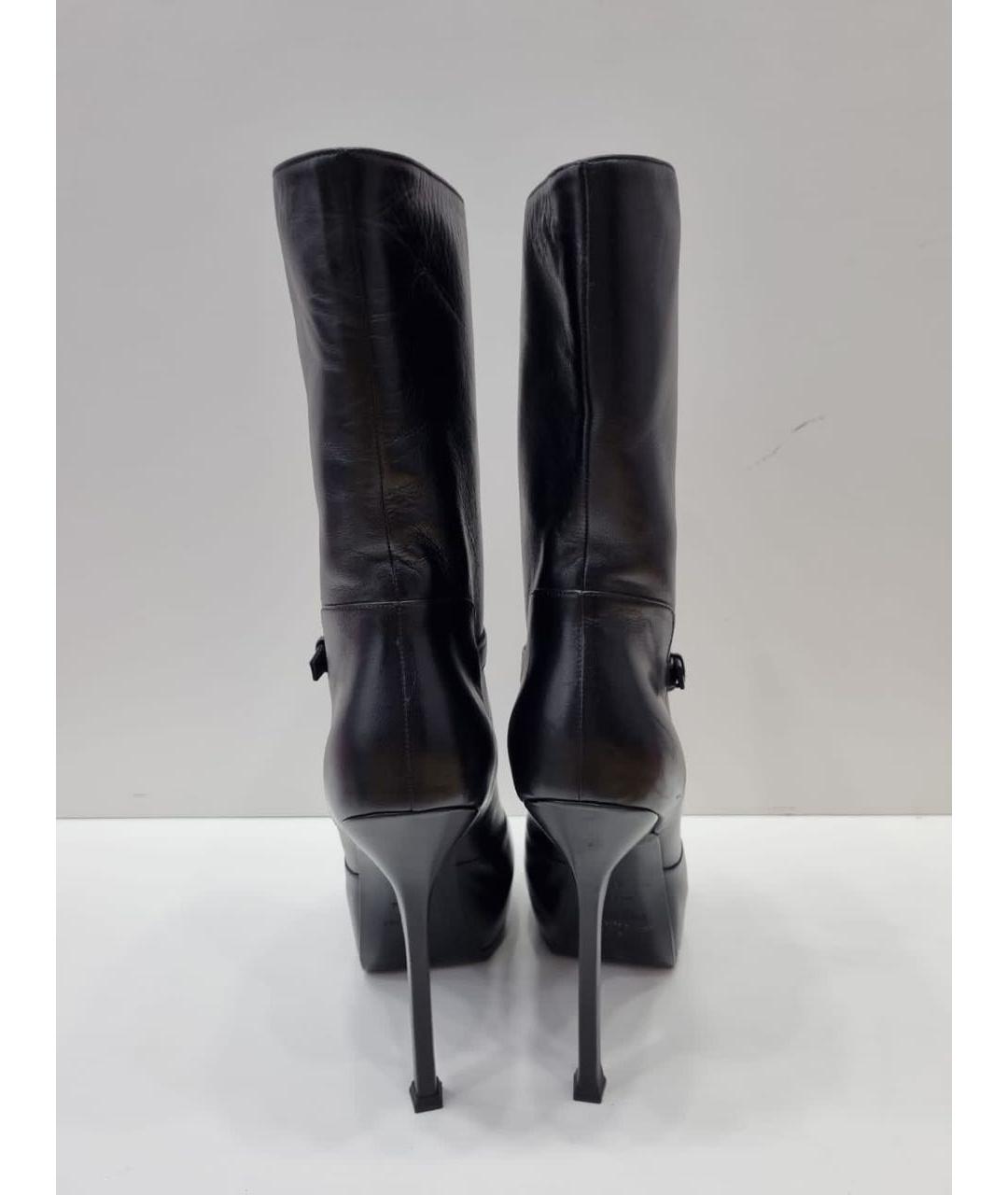 SAINT LAURENT Черные кожаные полусапоги, фото 2