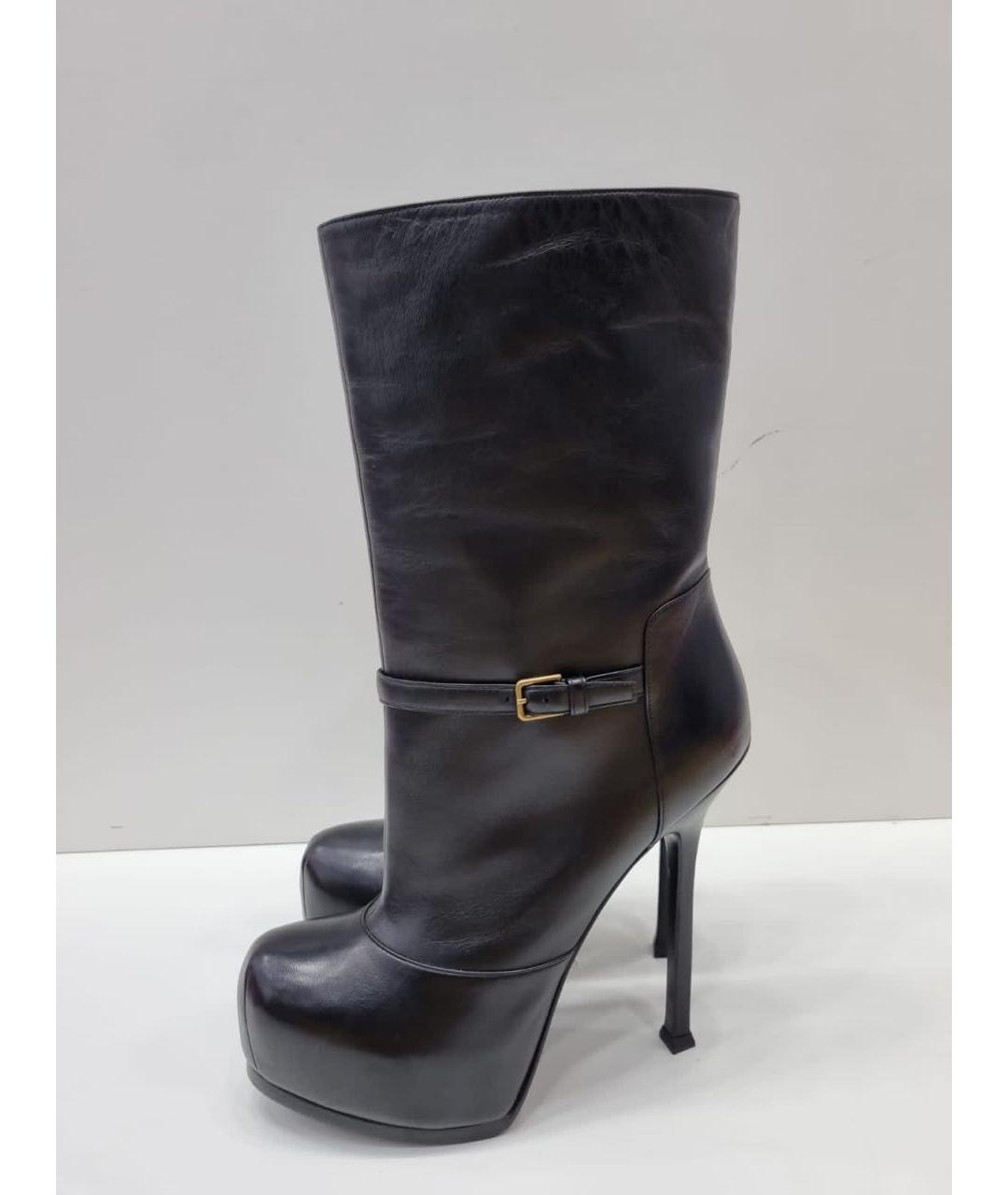 SAINT LAURENT Черные кожаные полусапоги, фото 3