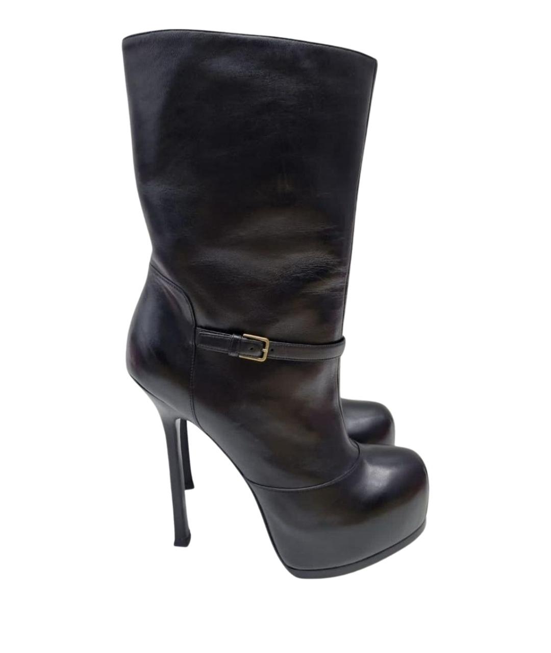 SAINT LAURENT Черные кожаные полусапоги, фото 1