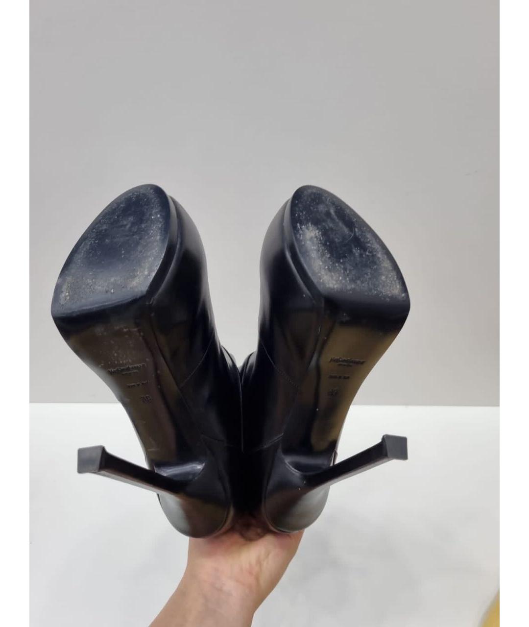 SAINT LAURENT Черные кожаные полусапоги, фото 6