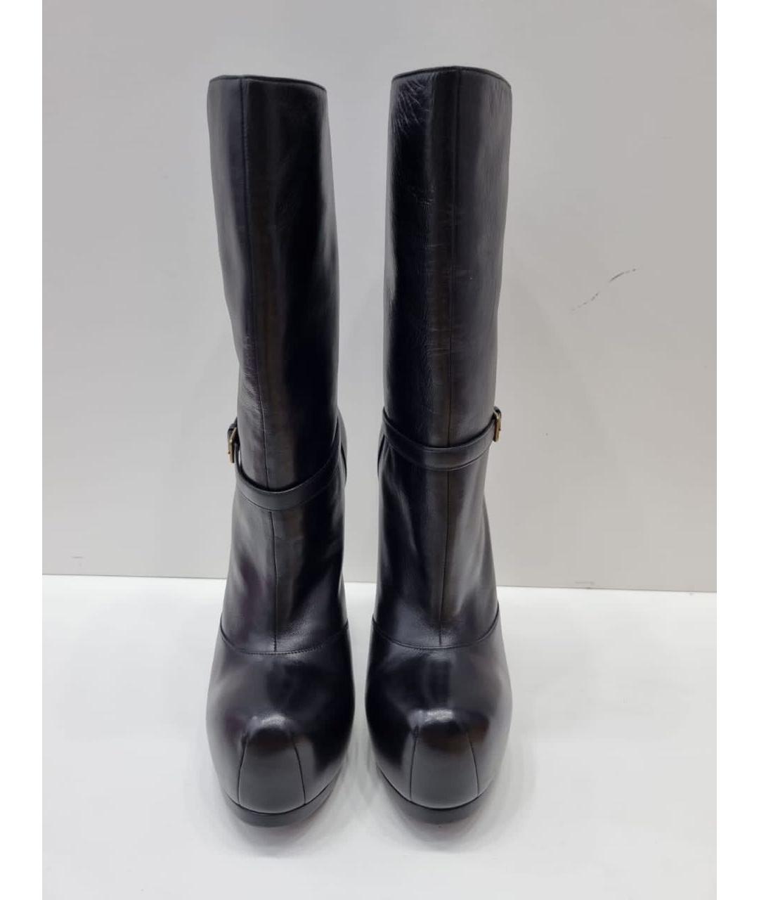 SAINT LAURENT Черные кожаные полусапоги, фото 4