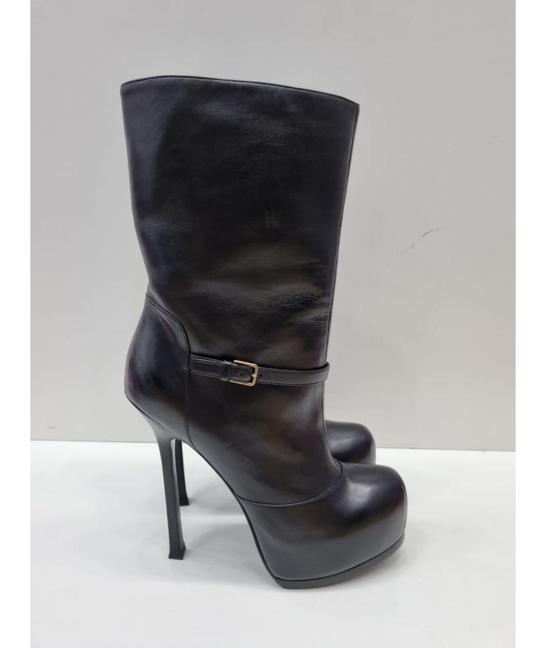 SAINT LAURENT Черные кожаные полусапоги, фото 9