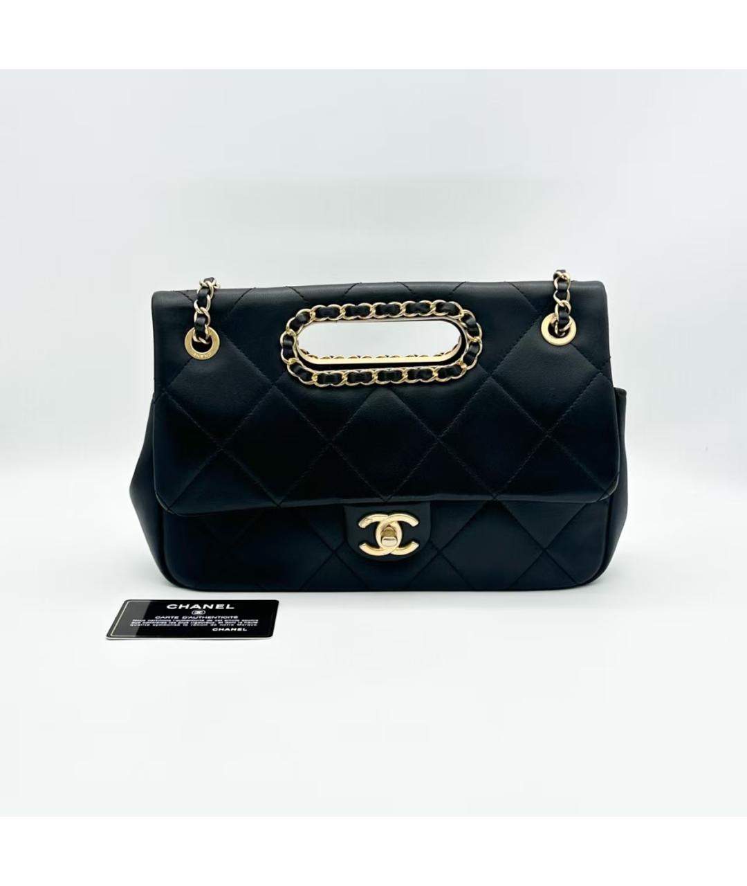 CHANEL Черная кожаная сумка с короткими ручками, фото 6
