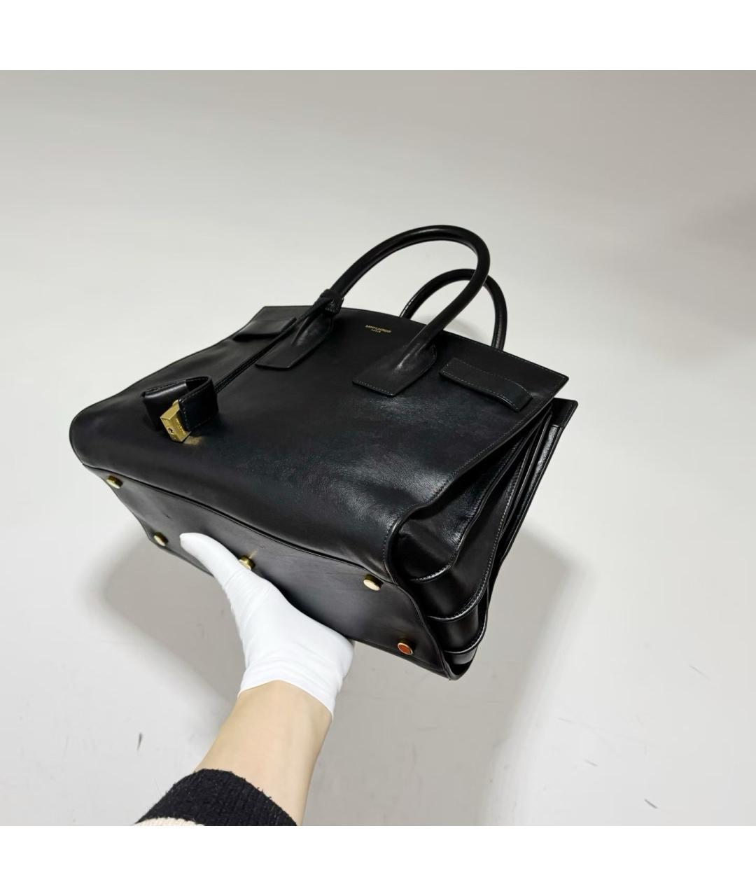 SAINT LAURENT Черная кожаная сумка тоут, фото 5