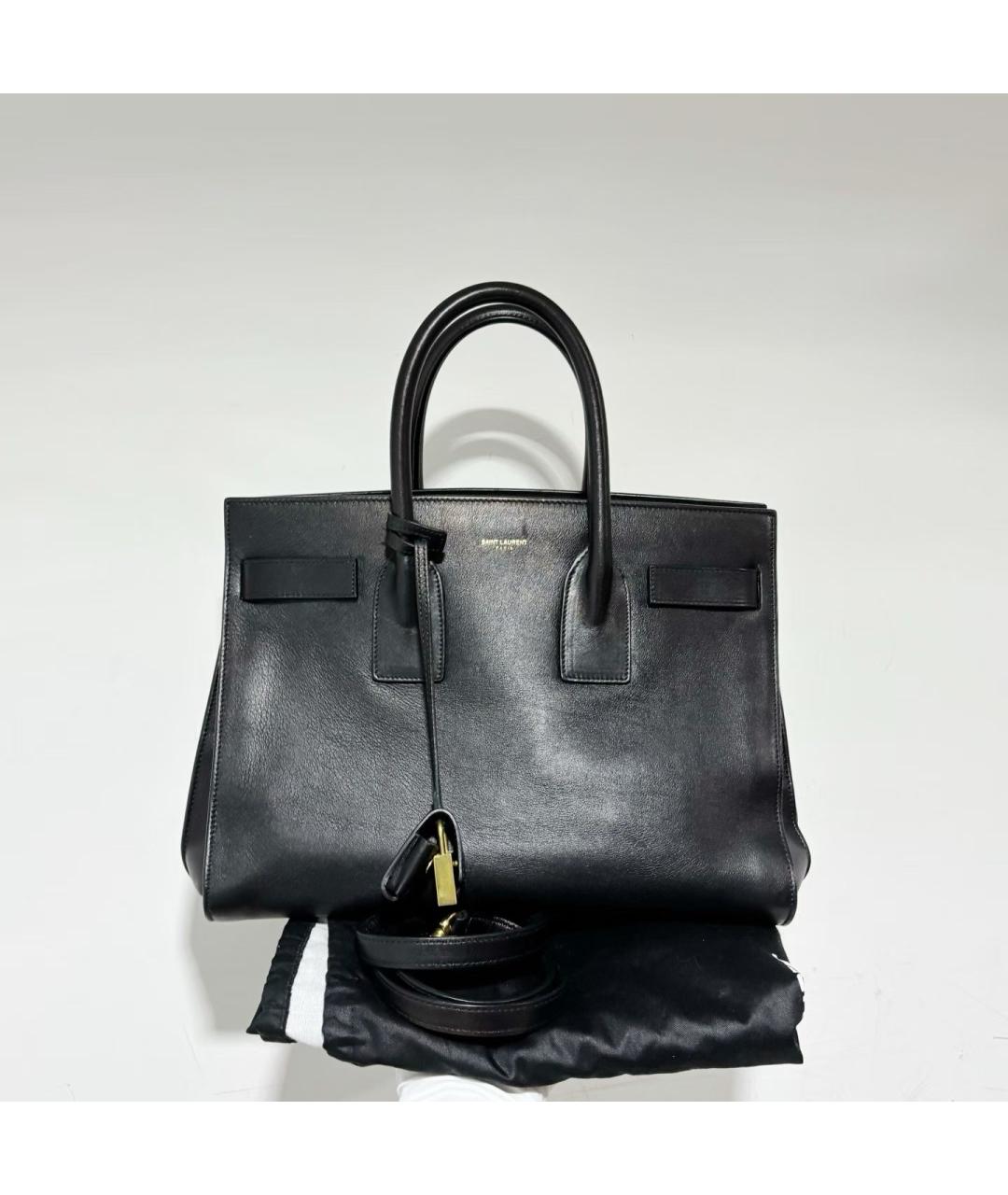SAINT LAURENT Черная кожаная сумка тоут, фото 7