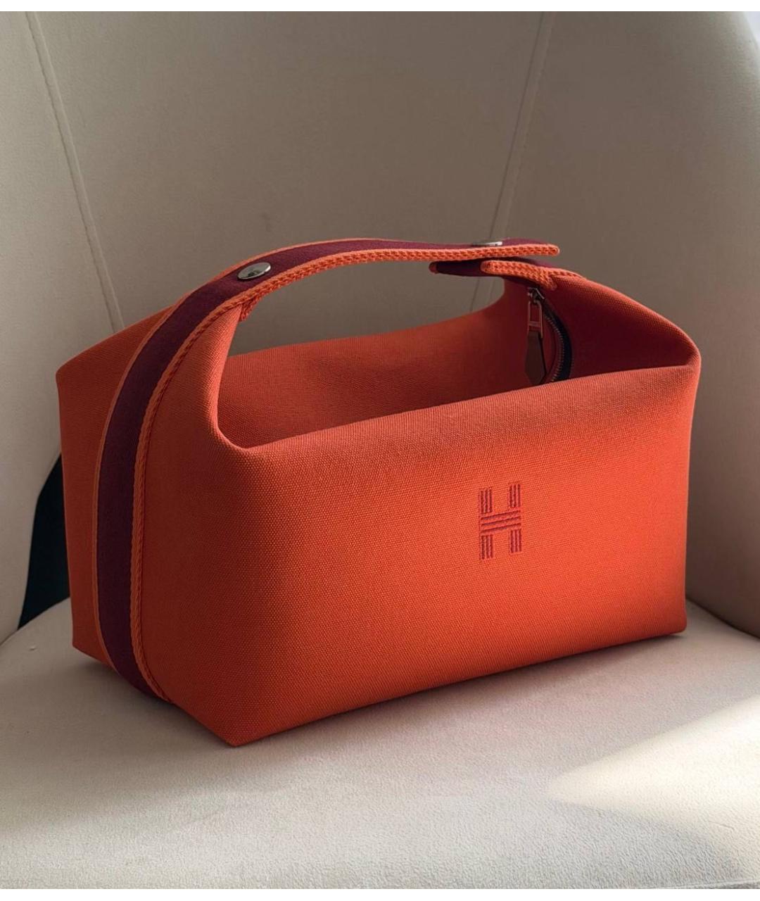 HERMES Оранжевая тканевая косметичка, фото 5