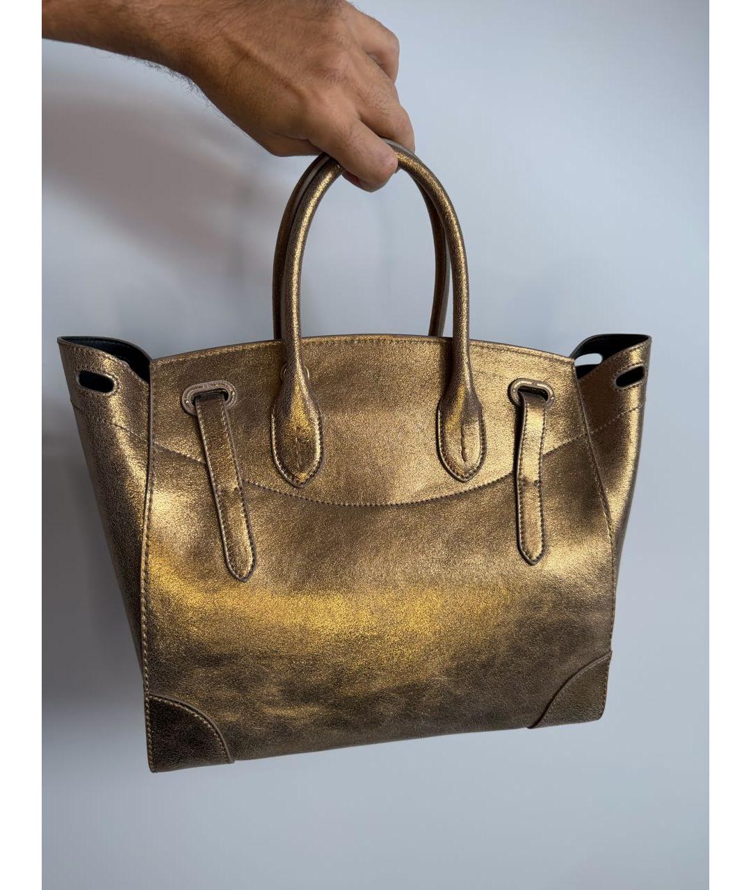 RALPH LAUREN Золотая кожаная сумка с короткими ручками, фото 3
