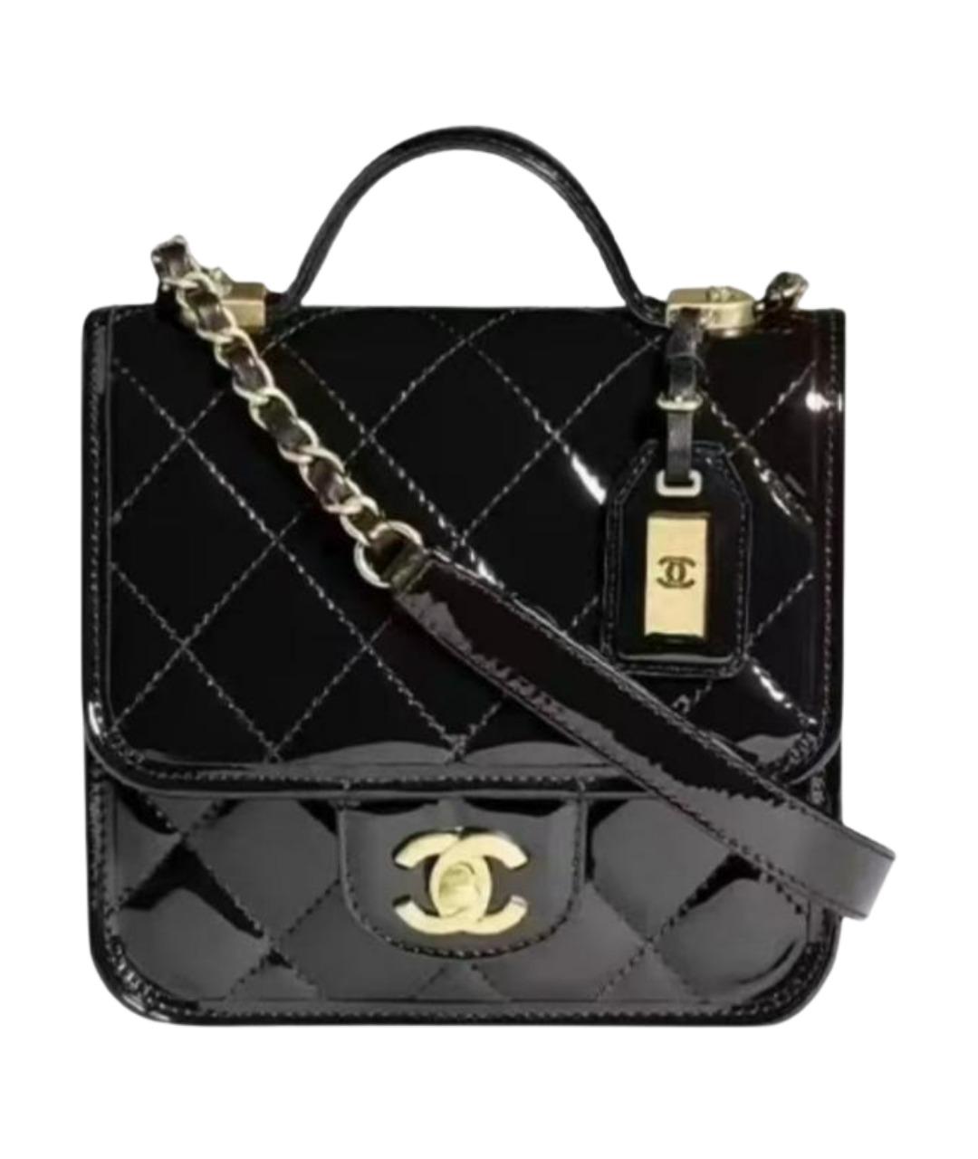 CHANEL Черная сумка через плечо из лакированной кожи, фото 1