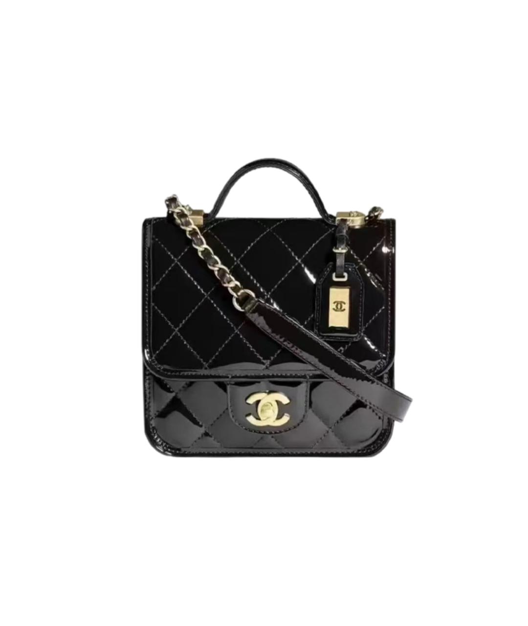 CHANEL Черная сумка через плечо из лакированной кожи, фото 6