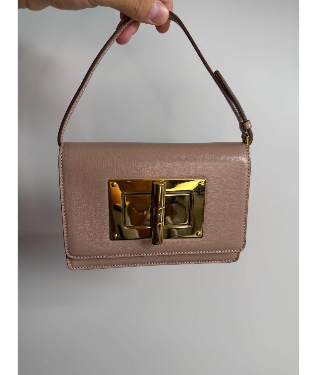 TOM FORD Бежевая кожаная сумка с короткими ручками, фото 5