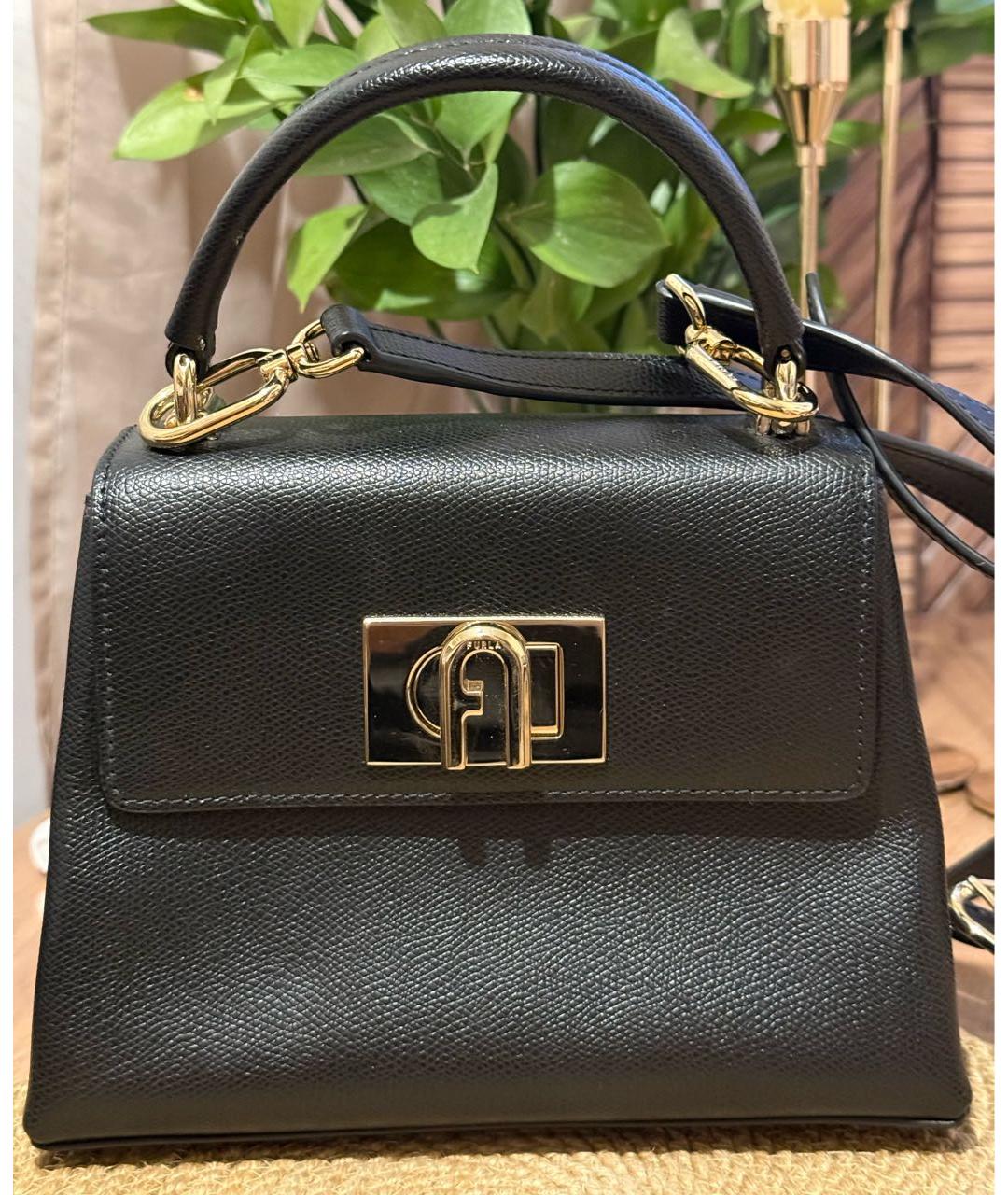 FURLA Черная кожаная сумка с короткими ручками, фото 5