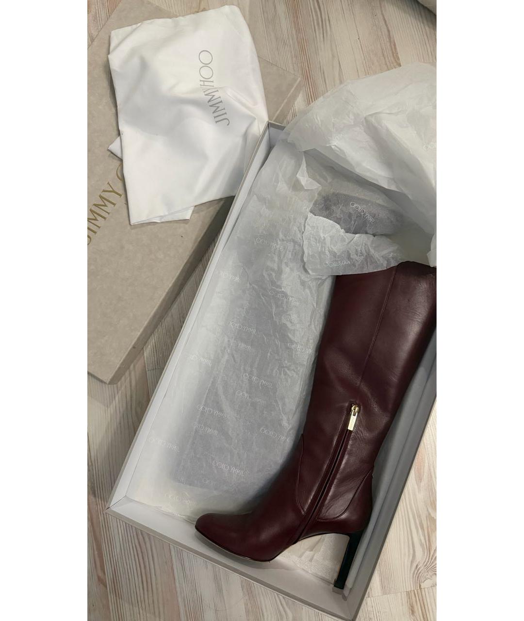 JIMMY CHOO Бордовые кожаные сапоги, фото 3
