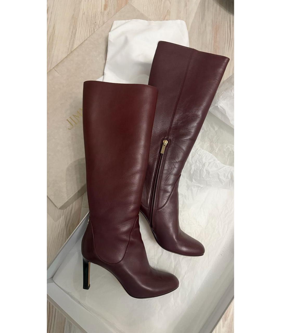JIMMY CHOO Бордовые кожаные сапоги, фото 7