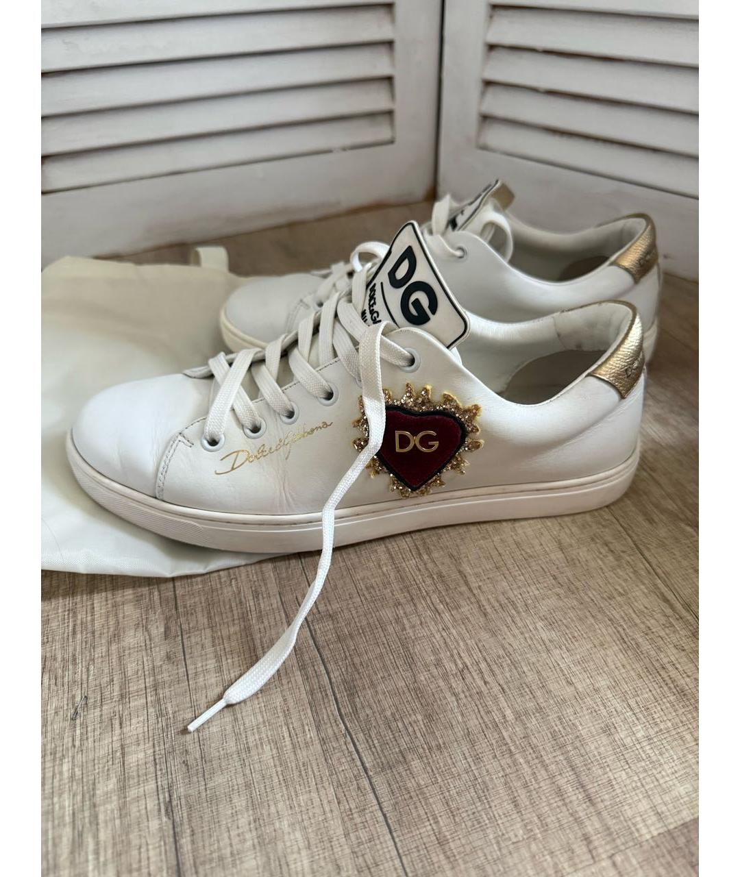 DOLCE&GABBANA Белые кожаные кеды, фото 4