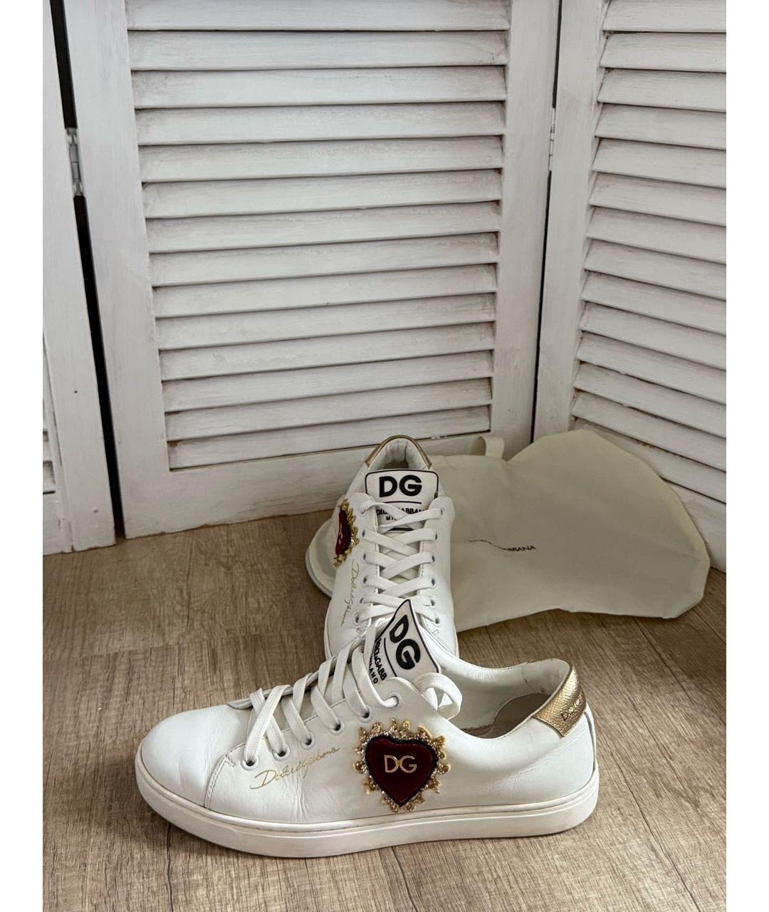 DOLCE&GABBANA Белые кожаные кеды, фото 5