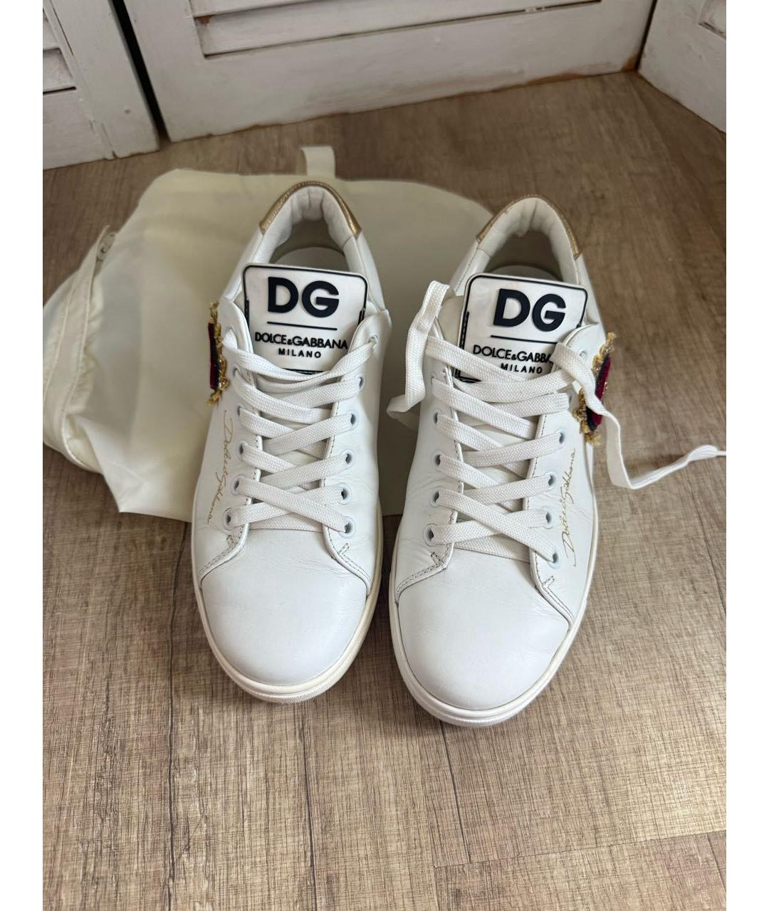 DOLCE&GABBANA Белые кожаные кеды, фото 2