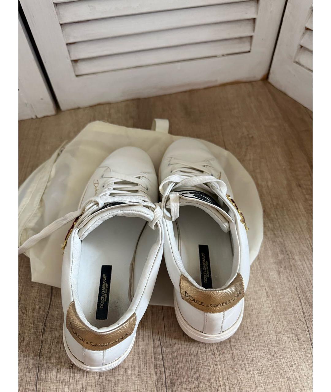 DOLCE&GABBANA Белые кожаные кеды, фото 3