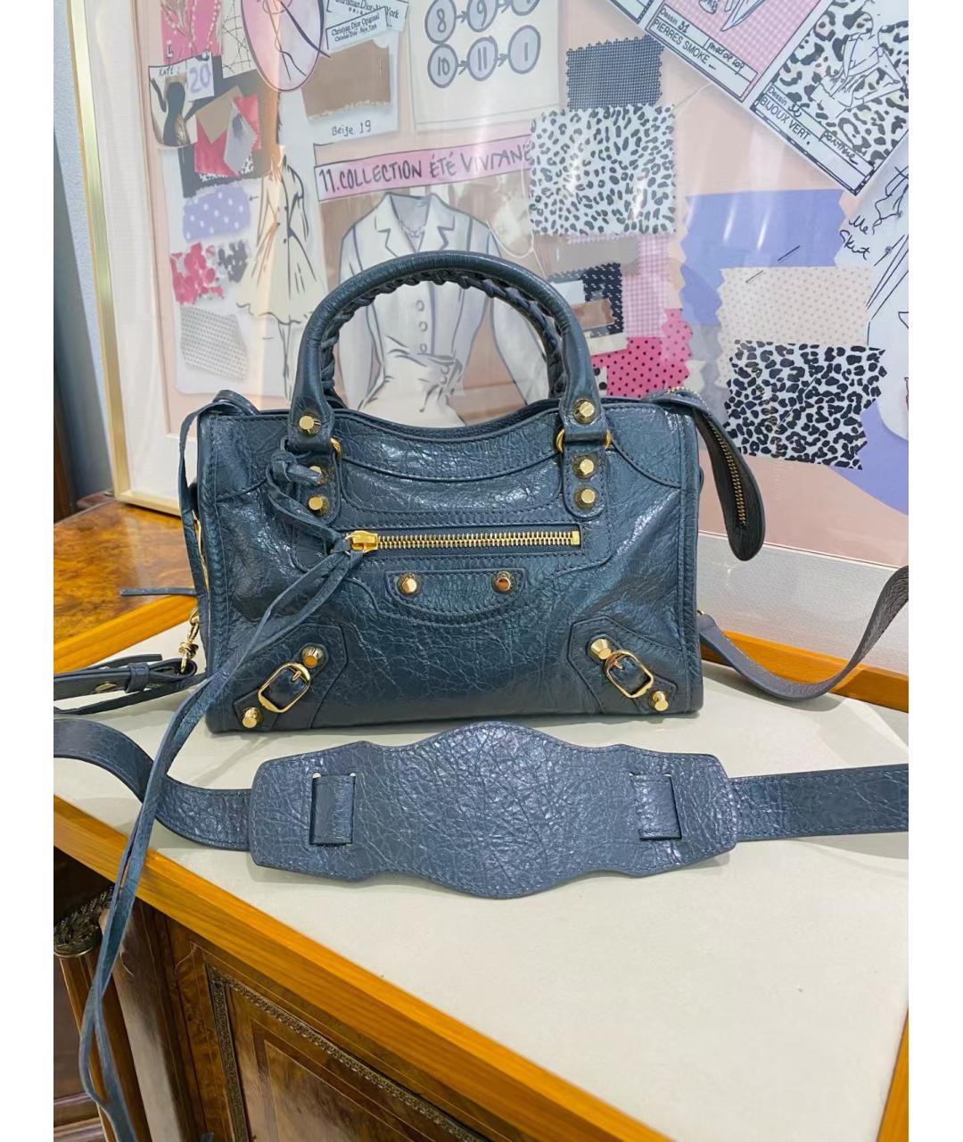 BALENCIAGA Синяя кожаная сумка через плечо, фото 2
