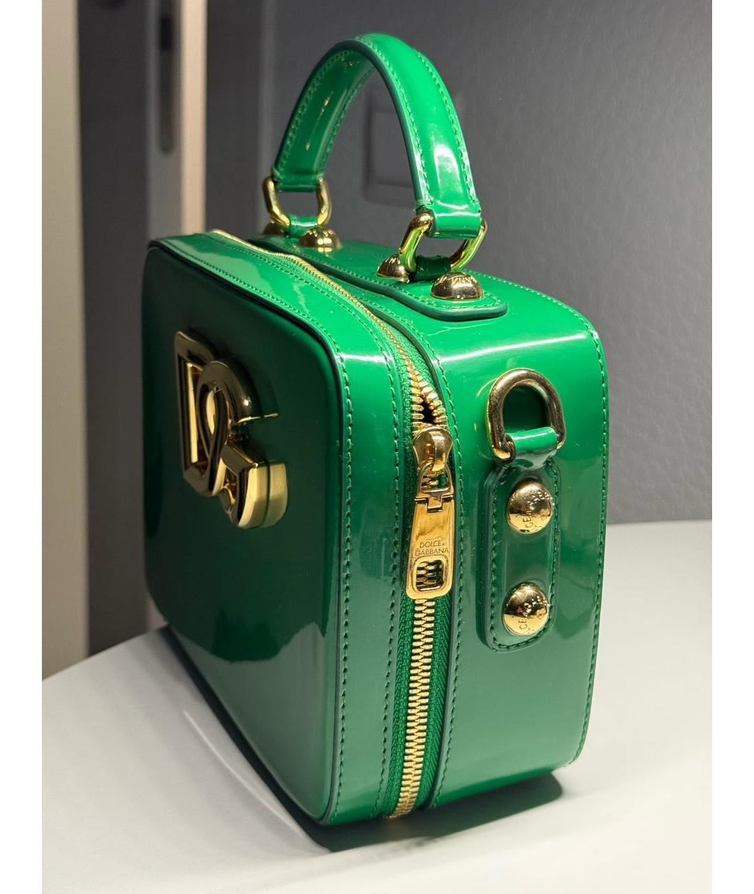 DOLCE&GABBANA Зеленая сумка через плечо из лакированной кожи, фото 3