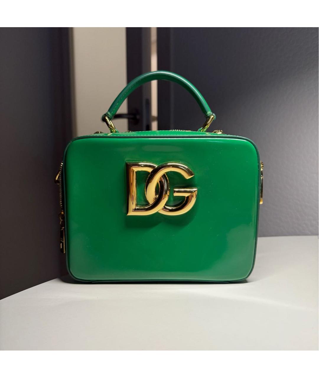 DOLCE&GABBANA Зеленая сумка через плечо из лакированной кожи, фото 8