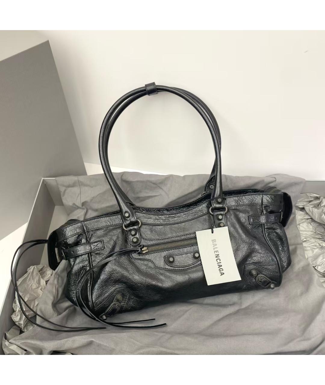 BALENCIAGA Черная кожаная сумка с короткими ручками, фото 2