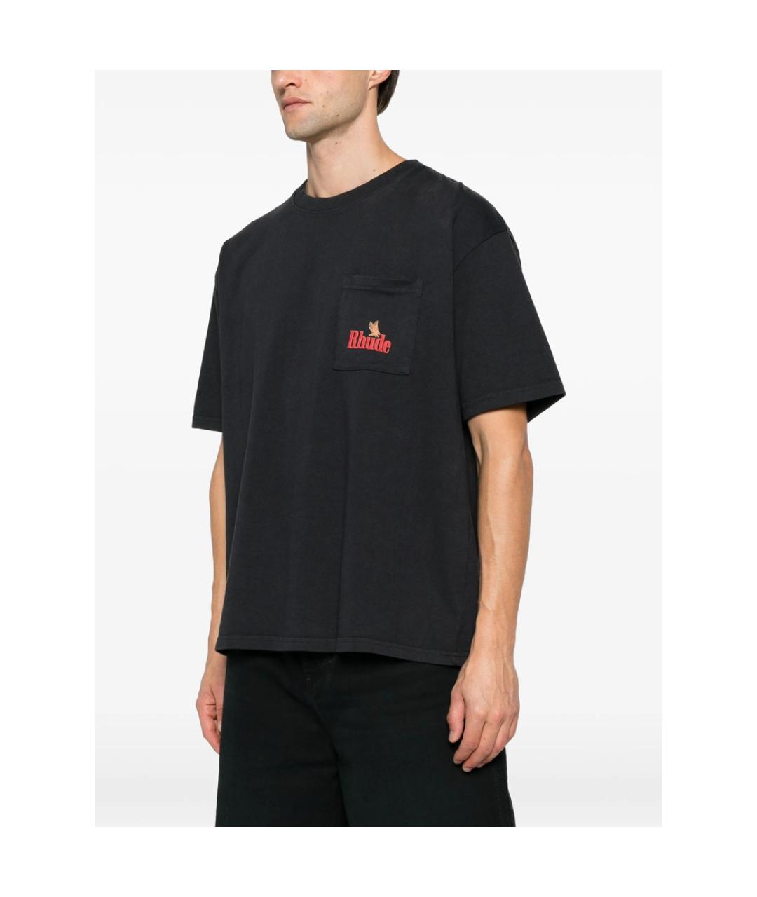 RHUDE Черная хлопковая футболка, фото 4