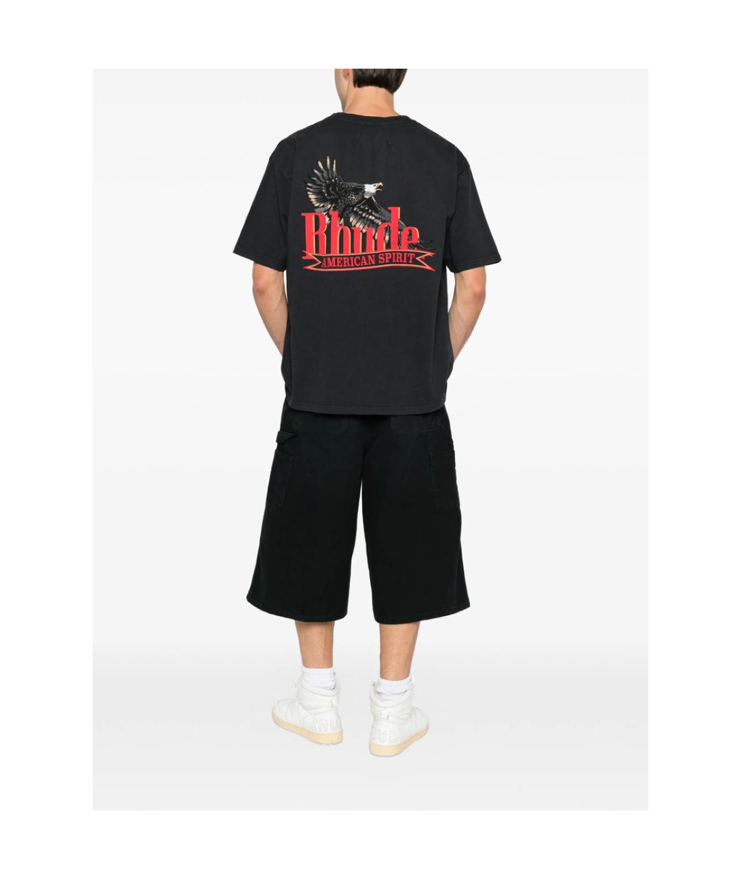 RHUDE Черная хлопковая футболка, фото 3