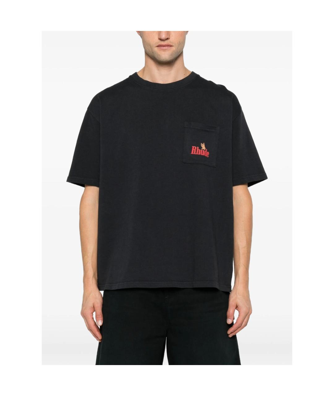 RHUDE Черная хлопковая футболка, фото 2
