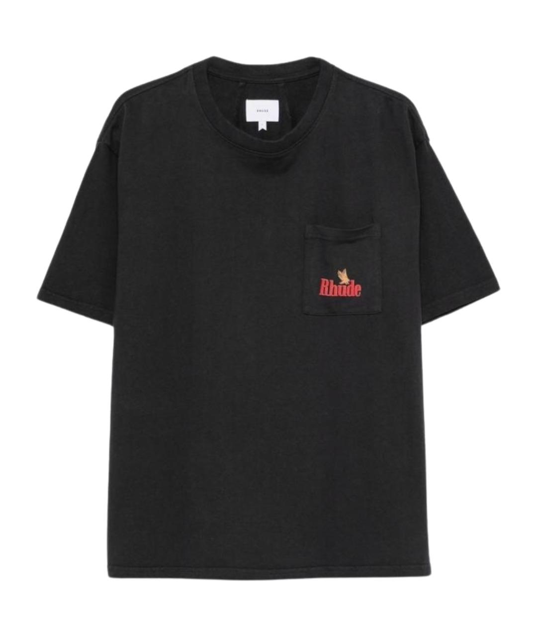 RHUDE Черная хлопковая футболка, фото 1