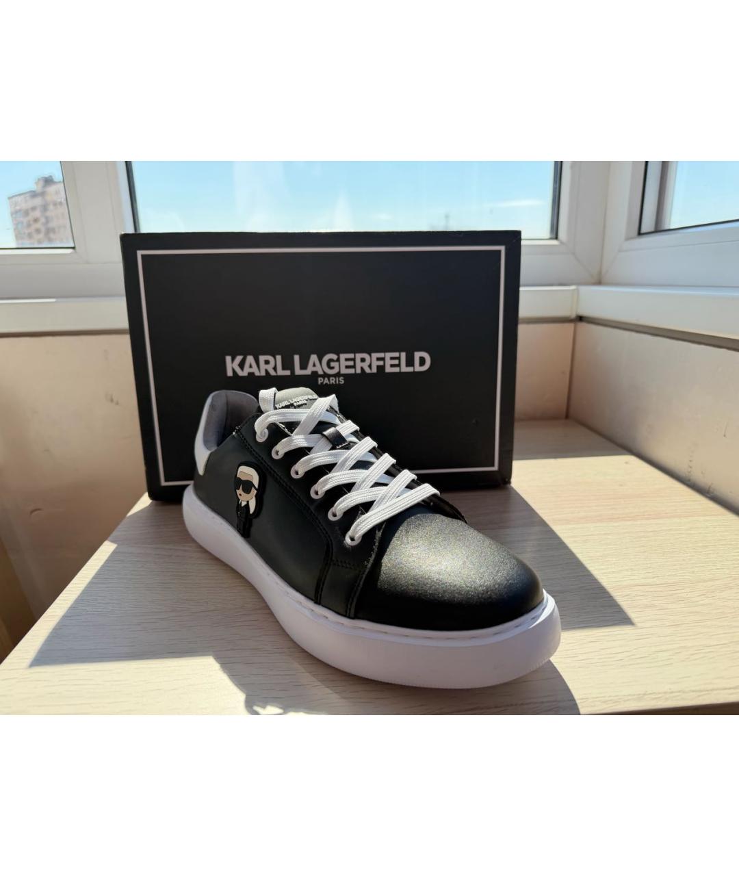 KARL LAGERFELD Черные кожаные высокие кроссовки / кеды, фото 2