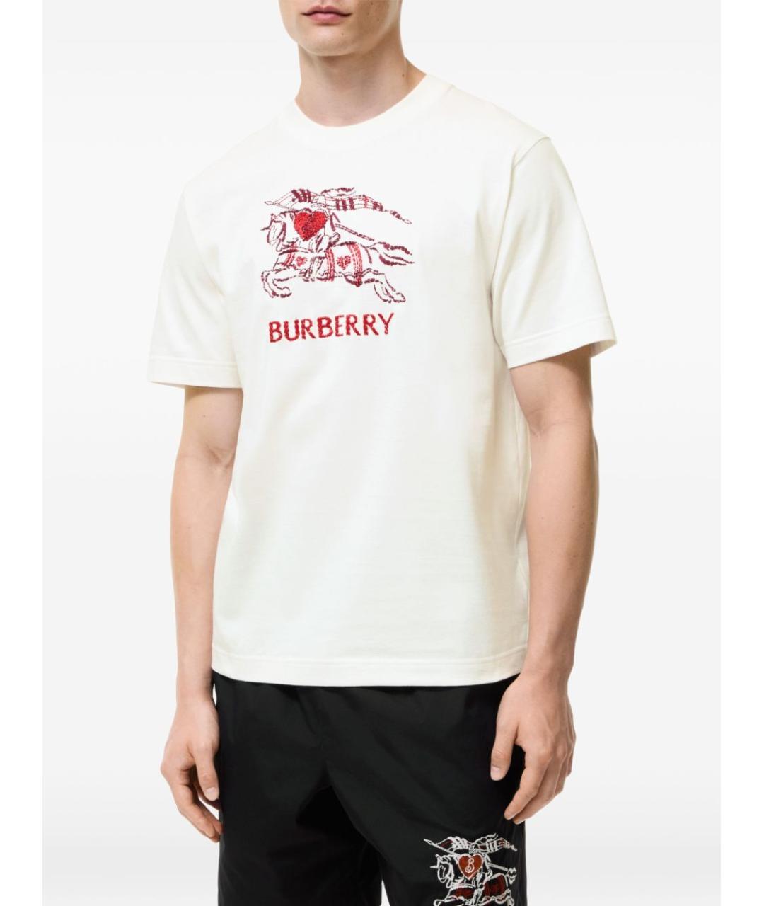 BURBERRY Белая хлопковая футболка, фото 2