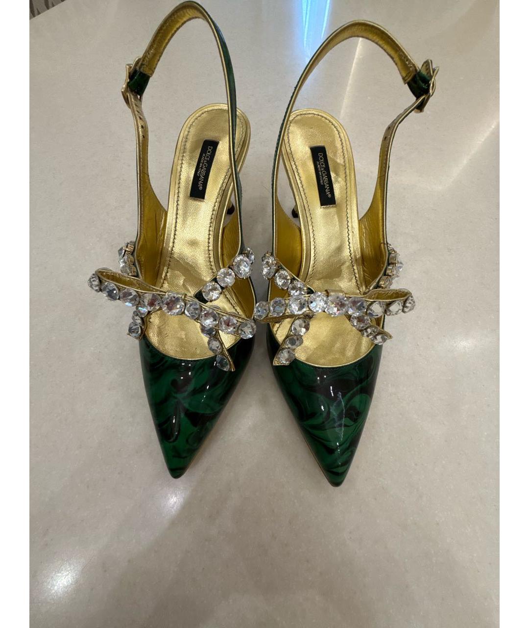 DOLCE&GABBANA Зеленые кожаные босоножки, фото 2