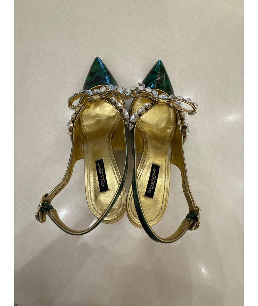 DOLCE&GABBANA Зеленые кожаные босоножки, фото 3