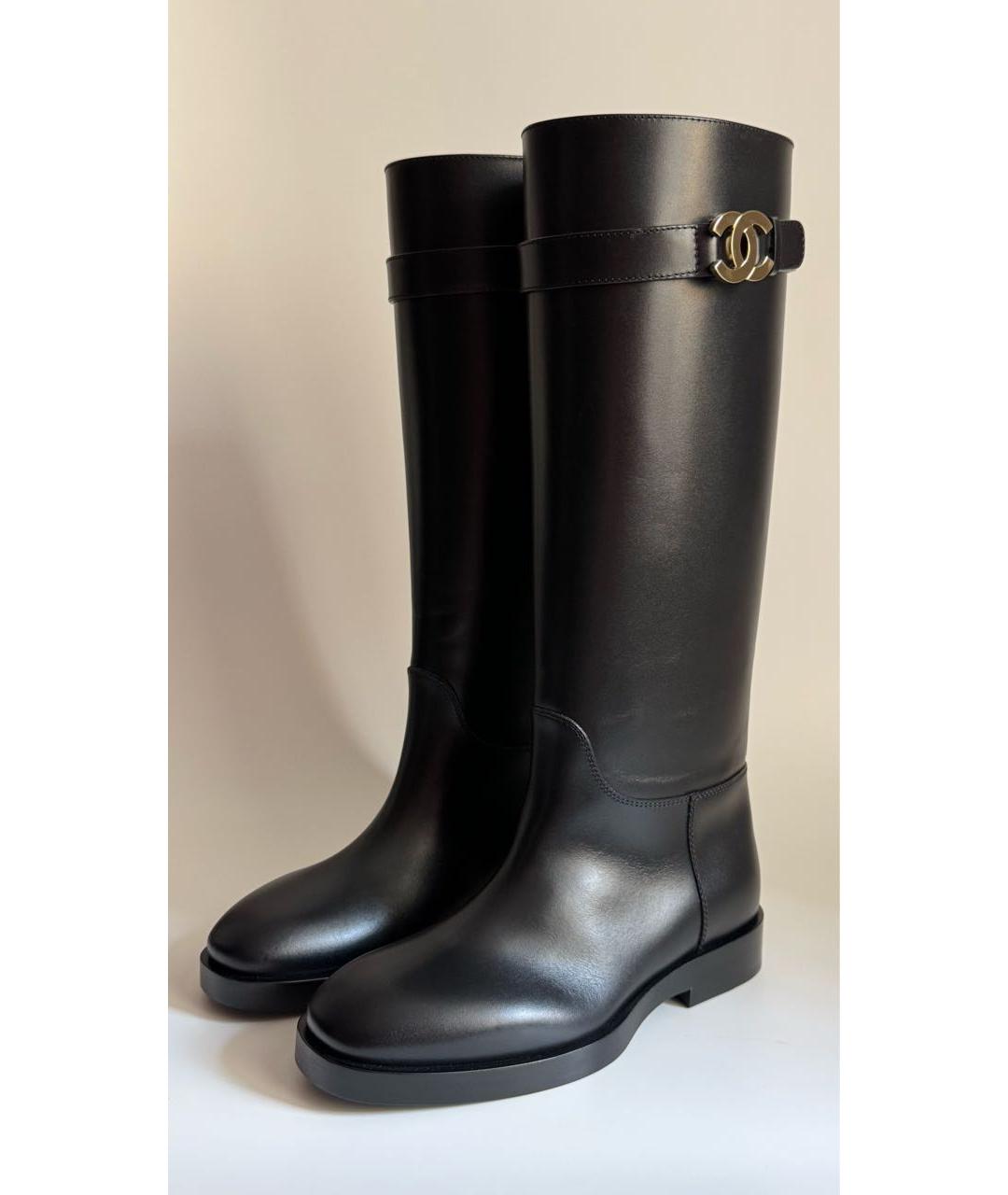 CHANEL Черные кожаные сапоги, фото 5