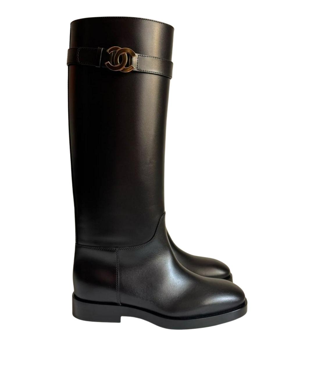 CHANEL Черные кожаные сапоги, фото 1