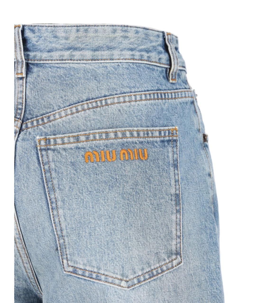 MIU MIU Голубые хлопковые прямые джинсы, фото 2